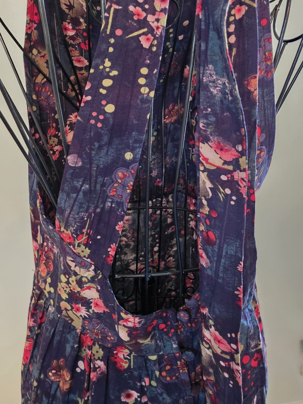 Floral Tiered Maxi Dress - Navy with Pink Floral - Picture 14 of 16